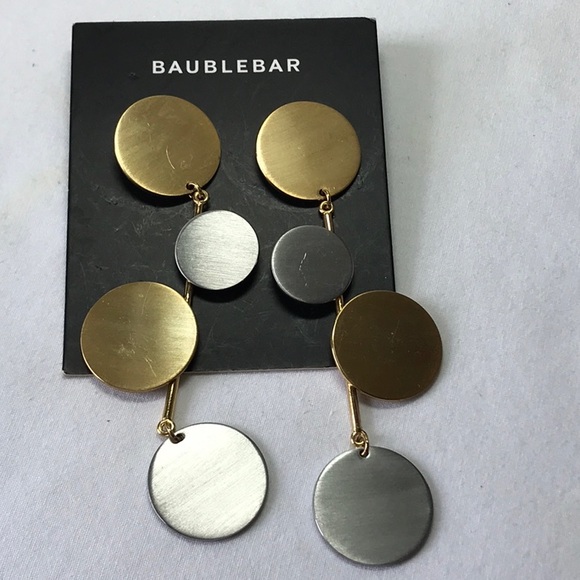 Baublebar earrings, dangling, pierced, gold and silver tone circles - Picture 1 of 8
